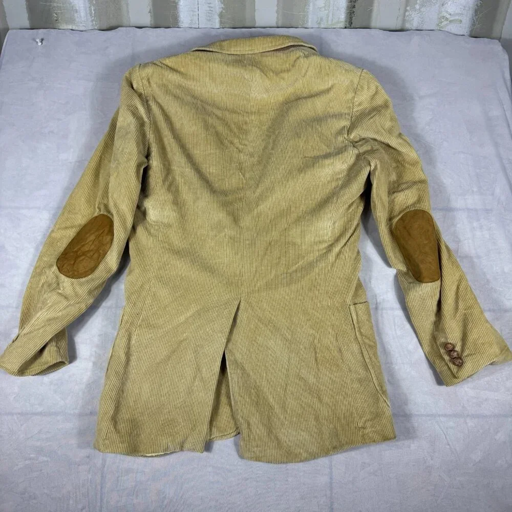 Vtg Brad Whitney‎ Men's Corduroy Blazer Beige Elbow Patch Lined Single Breasted